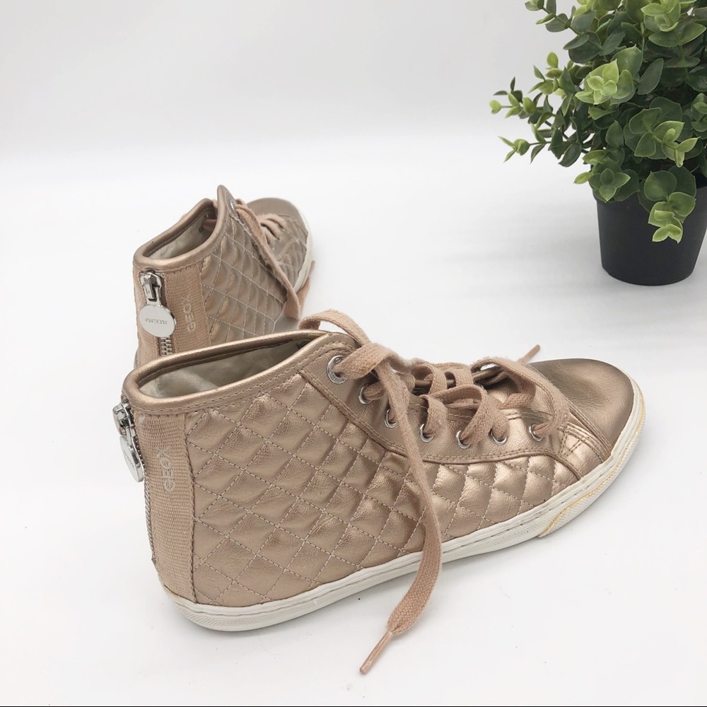 GEOX New Club Quilted High Top Sneakers Rose Gold - Picture 4 of 14